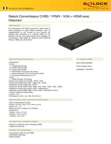 DeLOCK 63963 Converter CVBS / YPbPr / VGA to HDMI Fiche technique | Fixfr