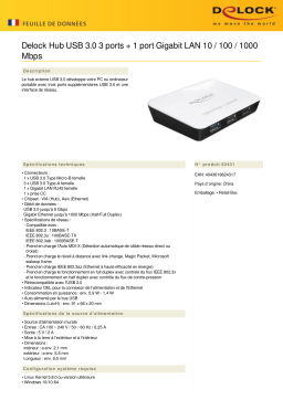 DeLOCK 62431 USB 3.0 Hub 3 Port + 1 Port Gigabit LAN 10/100/1000 Mbps Fiche technique