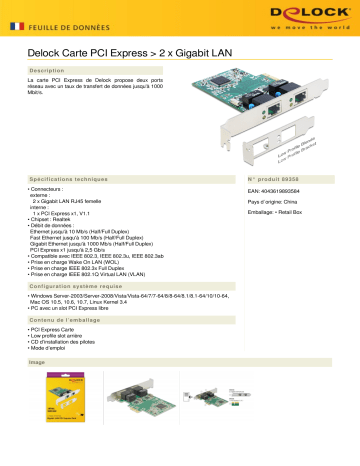 DeLOCK 89358 PCI Express Card > 2 x Gigabit LAN Fiche technique | Fixfr