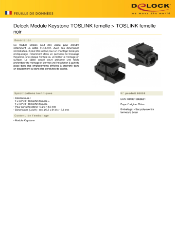 DeLOCK 86868 Keystone Module TOSLINK female > TOSLINK female black Fiche technique | Fixfr