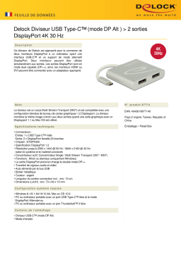 DeLOCK 87714 USB Type-C™ Splitter (DP Alt Mode) > 2 x DisplayPort out 4K 30 Hz Fiche technique