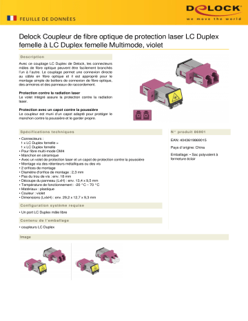 DeLOCK 86901 Optical Fiber Coupler Fiche technique | Fixfr