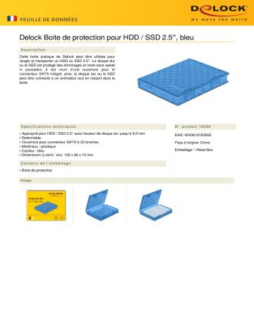 DeLOCK 18369 Protection Box for 2.5″ HDD / SSD blue Fiche technique | Fixfr