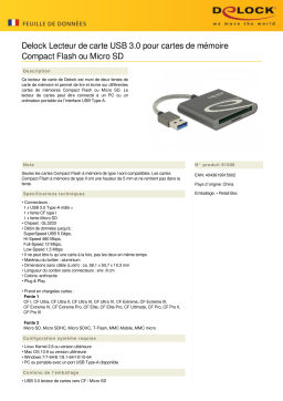 DeLOCK 91500 USB 3.0 Card Reader for Compact Flash or Micro SD memory cards Fiche technique