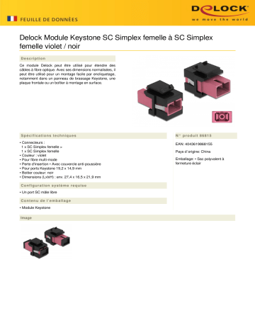 DeLOCK 86815 Keystone Module SC Simplex female to SC Simplex female violet / black Fiche technique | Fixfr