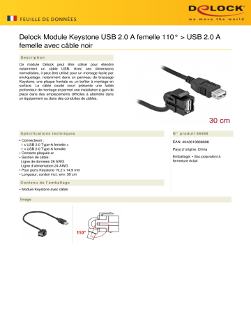 DeLOCK 86869 Keystone Module USB 2.0 A female 110° > USB 2.0 A female Fiche technique | Fixfr