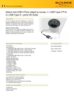 DeLOCK 62794 3 Port In-Desk Hub USB 1 x USB Type-C™ and 2 x USB Type-A + HD-Audio Ports Fiche technique