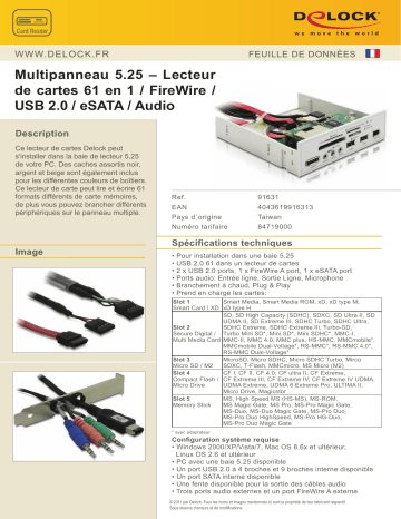 DeLOCK 91631 5.25 Multipanel - 61 in 1 Card Reader / FireWire / USB 2.0 / eSATA / Audio Fiche technique | Fixfr