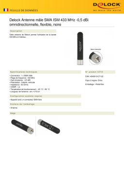 DeLOCK 12712 ISM 433 MHz Antenna SMA plug -0.5 dBi omnidirectional flexible black  Fiche technique