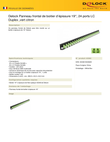 DeLOCK 43362 19″ Splice Box Front Panel 24 port LC Duplex limegreen Fiche technique | Fixfr