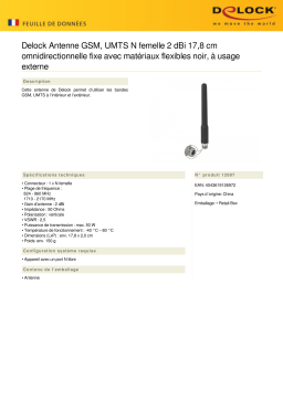 DeLOCK 12697 GSM, UMTS Antenna N jack 2 dBi 17.8 cm omnidirectional fixed Fiche technique