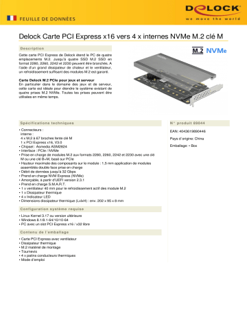 DeLOCK 89044 PCI Express x16 Card to 4 x internal NVMe M.2 Key M Fiche technique | Fixfr
