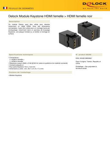 DeLOCK 86366 Keystone Module HDMI female > HDMI female black Fiche technique | Fixfr