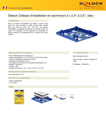 DeLOCK 21335 Aluminium installation frame 2 x 2.5″ to 3.5″ blue Fiche technique | Fixfr