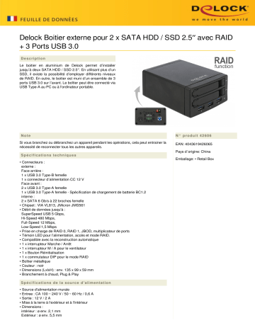 DeLOCK 42606 External Enclosure for 2 x 2.5″ SATA HDD / SSD Fiche technique | Fixfr