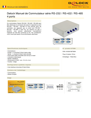 DeLOCK 87589 Serial Switch RS-232 / RS-422 / RS-485 4-port manual Fiche technique | Fixfr