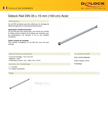 DeLOCK 66230 DIN Rail 35 x 15 mm (100 cm) Steel Fiche technique | Fixfr