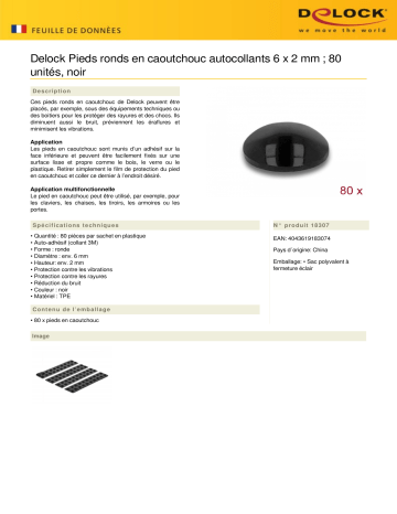 DeLOCK 18307 Rubber feet round self-adhesive 6 x 2 mm 80 pieces black Fiche technique | Fixfr