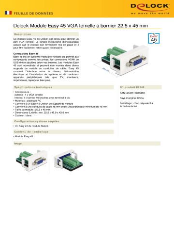 DeLOCK 81346 Easy 45 Module VGA female to Terminal Block 22.5 x 45 mm Fiche technique | Fixfr