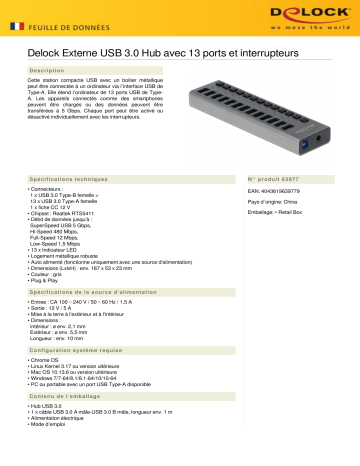 DeLOCK 63977 External USB 3.0 Hub Fiche technique | Fixfr