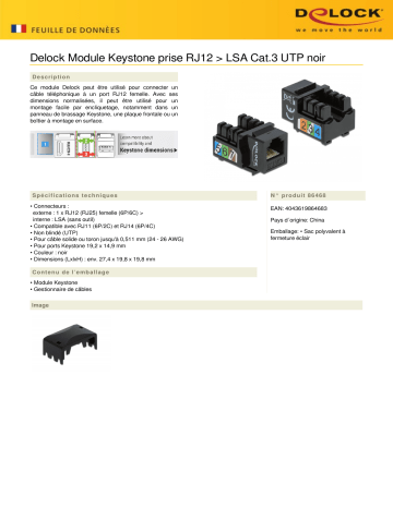 DeLOCK 86468 Keystone Module RJ12 jack > LSA Cat.3 UTP black Fiche technique | Fixfr