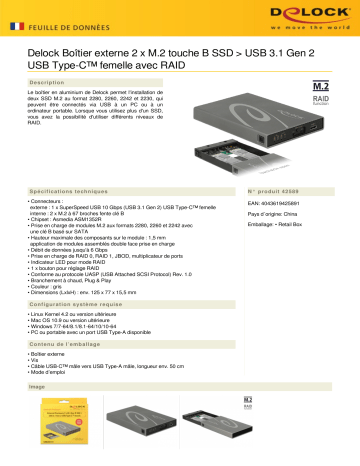 DeLOCK 42589 External Enclosure 2 x M.2 Key B SSD > USB 3.1 Gen 2 USB Type-C™ female Fiche technique | Fixfr