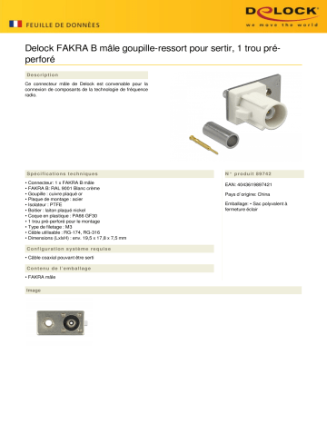 DeLOCK 89742 FAKRA B plug spring pin for crimping 1 prepunched hole Fiche technique | Fixfr