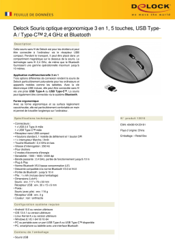 DeLOCK 12016 Ergonomic optical 5-button 3 in 1 mouse USB Type-A / Type-C™ 2.4 GHz and Bluetooth Fiche technique