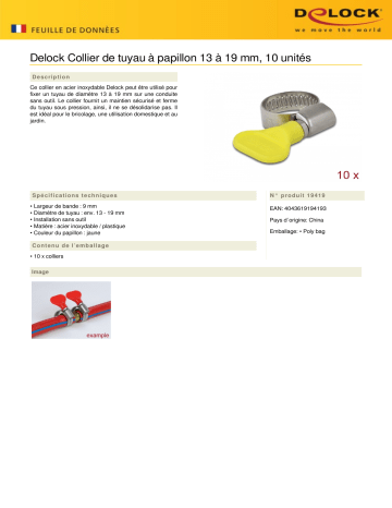 DeLOCK 19419 Butterfly Hose Clamp 13 - 19 mm 10 pieces yellow Fiche technique | Fixfr