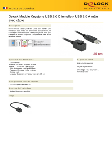 DeLOCK 86378 Keystone Module USB 2.0 C female > USB 2.0 A male Fiche technique | Fixfr