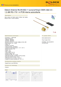 DeLOCK 12610 WLAN 802.11 ac/ax/a/h/b/g/n Antenna SMA plug 0.5 - 1.2 dBi RG-178 1 m PCB internal self adhesive Fiche technique