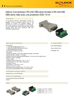 DeLOCK 62920 Converter 1 x Serial RS-232 DB9 female to 1 x Serial RS-422/485 DB9 male Fiche technique