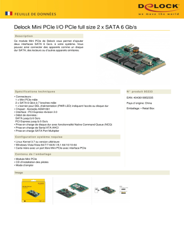 DeLOCK 95233 Mini PCIe I/O PCIe full size 2 x SATA 6 Gb/s Fiche technique | Fixfr