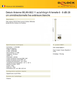 DeLOCK 88821 WLAN 802.11 ac/a/h/b/g/n Antenna N jack 6 - 8 dBi 28 cm omnidirectional fixed outdoor white Fiche technique