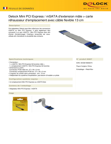 DeLOCK 65837 Extension Mini PCI Express / mSATA male > slot riser card Fiche technique | Fixfr
