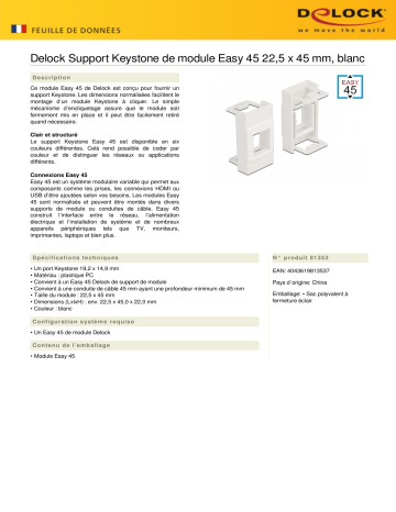 DeLOCK 81353 Easy 45 Module Keystone Holder 22.5 x 45 mm, white Fiche technique | Fixfr