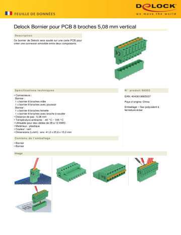 DeLOCK 66503 Terminal block set for PCB 8 pin 5.08 mm pitch vertical Fiche technique | Fixfr