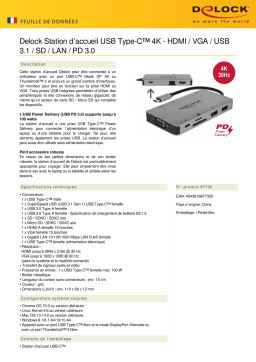 DeLOCK 87735 USB Type-C™ Docking Station 4K - HDMI / VGA / USB 3.1 / SD / LAN / PD 3.0 Fiche technique