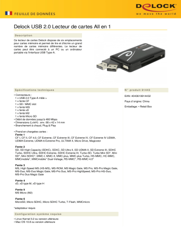 DeLOCK 91443 USB 2.0 Card Reader All in 1 Fiche technique | Fixfr