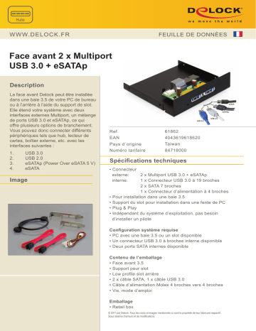 DeLOCK 61862 Front Panel 2 x Multiport USB 3.0 + eSATAp Fiche technique | Fixfr