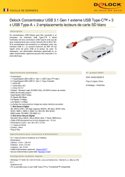 DeLOCK 62901 External USB 3.1 Gen 1 Hub USB Type-C™ > 3 x USB Type-A + 2 Slot SD Card Reader white Fiche technique