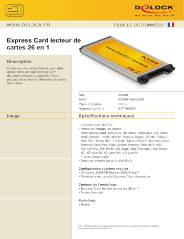 DeLOCK 66209 Express Card 26in1 CardReader Fiche technique | Fixfr