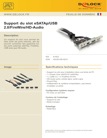 DeLOCK 61823 Slotbracket eSATAp/USB 2.0/FireWire/HD-Audio Fiche technique | Fixfr