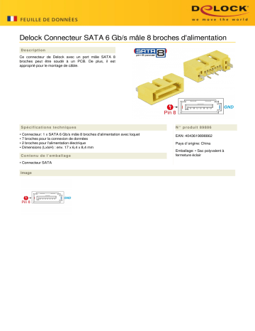 DeLOCK 89886 Connector SATA 6 Gb/s plug 8 pin power Fiche technique | Fixfr