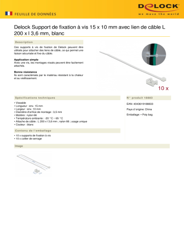 DeLOCK 18883 Screw Fixing Mount 15 x 10 mm Fiche technique | Fixfr