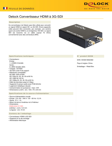 DeLOCK 93238 Converter HDMI to 3G-SDI Fiche technique | Fixfr