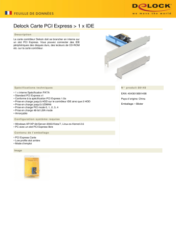 DeLOCK 89149 PCI Express > 1 x IDE Fiche technique | Fixfr