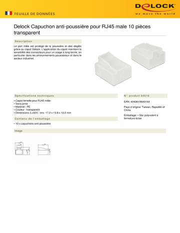 DeLOCK 64016 Dust Cover for RJ45 plug 10 pieces transparent Fiche technique | Fixfr