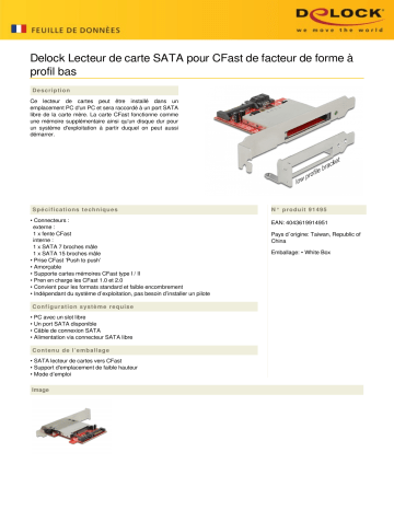 DeLOCK 91495 SATA Card Reader for CFast Low Profile Form Factor Fiche technique | Fixfr