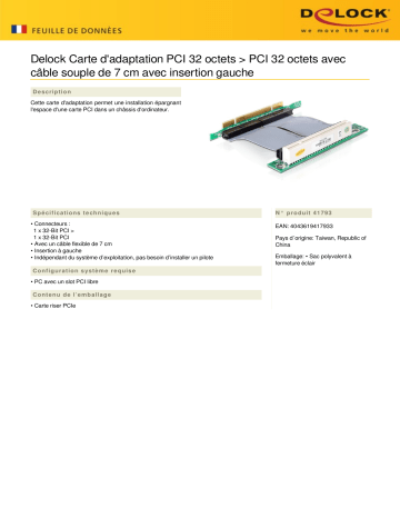 DeLOCK 41793 Riser Card PCI 32-Bit > PCI 32-Bit Fiche technique | Fixfr